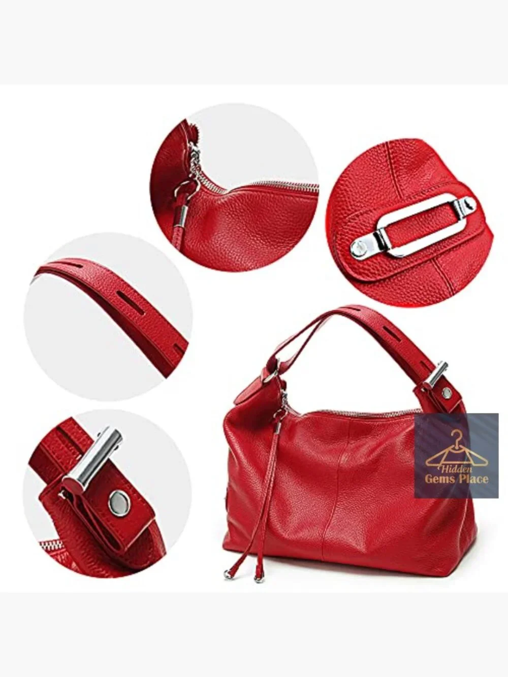 Genuine Leather Hobo Tote Bag, Shoulder Crossbody Purse